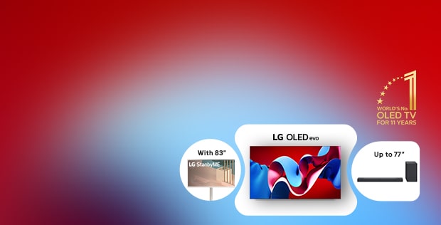 LG OLED evo C4 TV,  LG StanbyME screen and an LG Soundbar