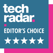 tech radar editor's choice logo in blue teal blue and bright pink