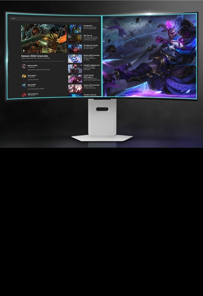 UltraGear OLED monitor with streaming platform on left, gameplay on right