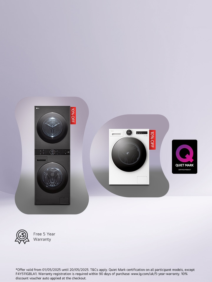 lg washtower and washing machine with quiet mark logo