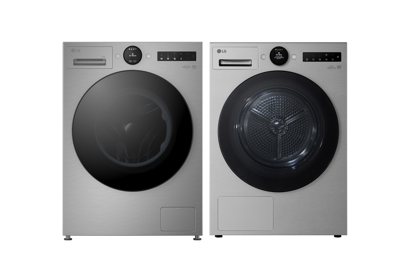 Front view of 13kg AI Direct Drive Washing Machine, Silver, F4X7013TSB