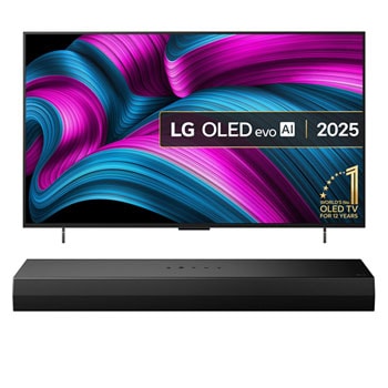 Front view of 42 inch LG OLED evo C5E TV & US20A Soundbar Bundle OLED42C5ELB.US20A