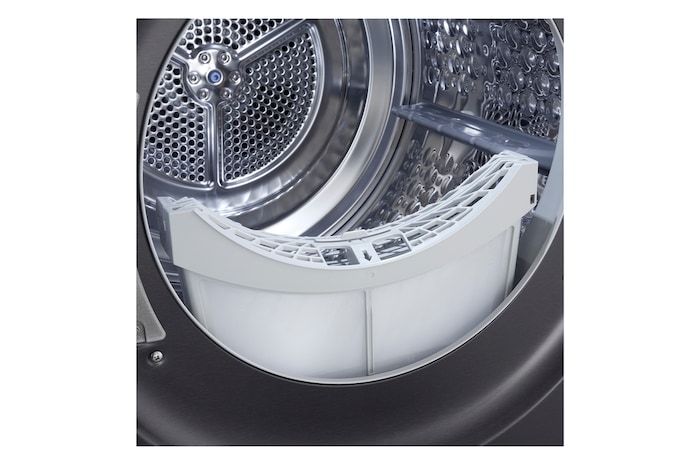 This RHX7010TBB black model standalone image shot in the white background show the close up shot of the machine with the dust filter pulled up