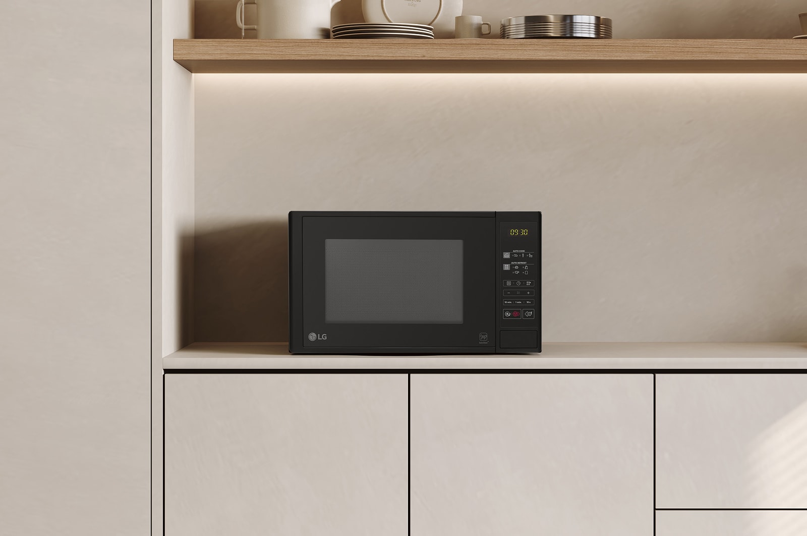 MH6042D Grill Microwave Sitting on Beige Countertop and Neutral