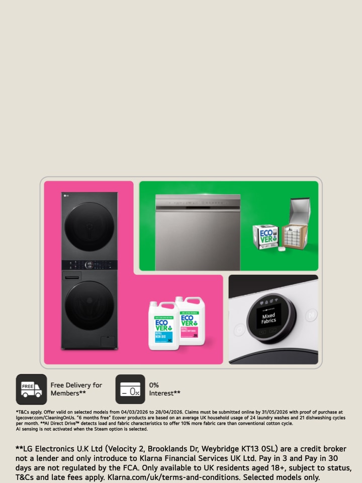 LG laundry and dish washer with Ecover products, customers are eligible to claim 6 months free Ecover dishwasher table or laundry liquid & fabric conditioner when they meet the eligibility