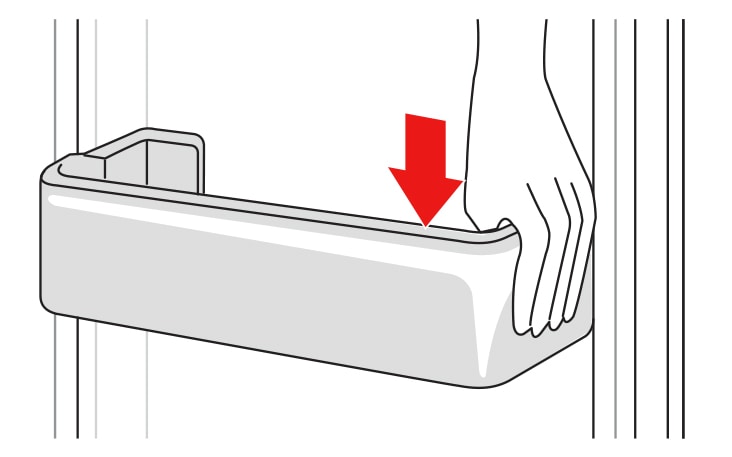 Hold both edges of the door basket gently push one edge to assemble and then in the same manner assemble the other edge