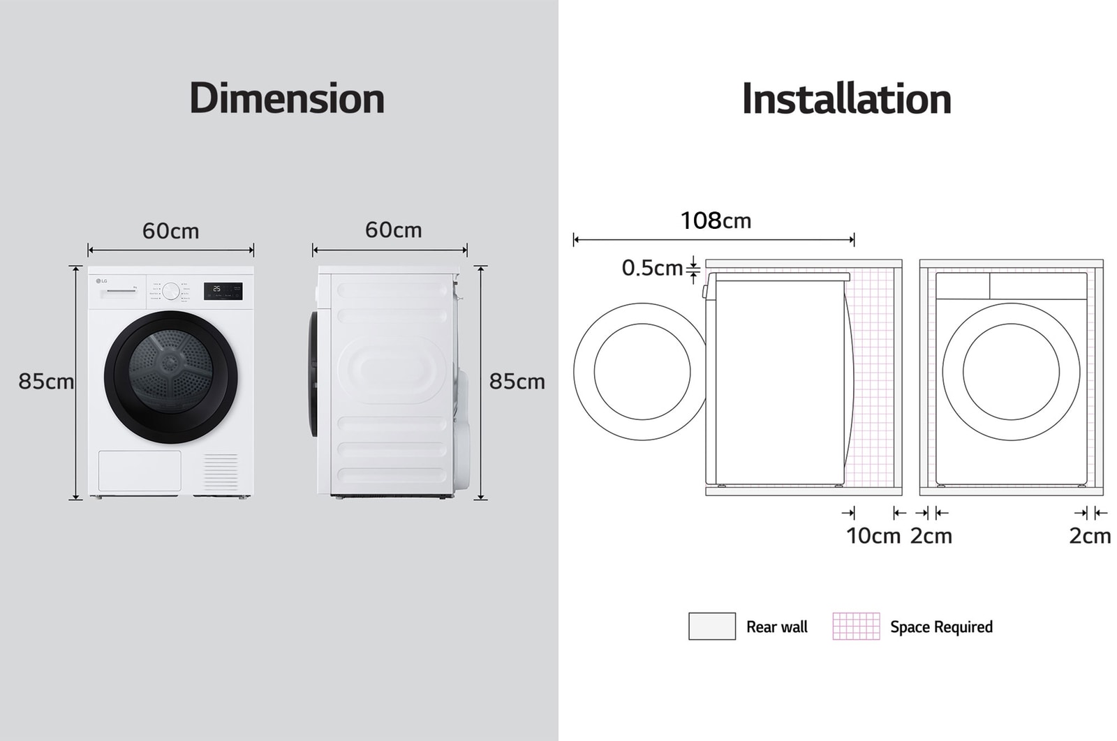 dryer dimension installation