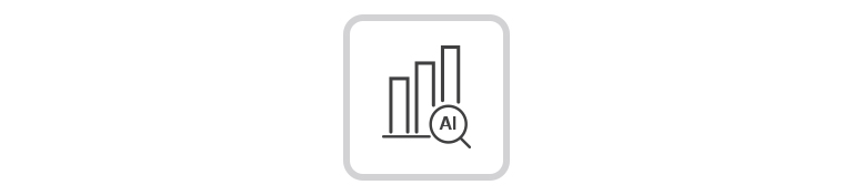 A bar graph with three rectangulars getting higher and a magnifier engraved with the word AI