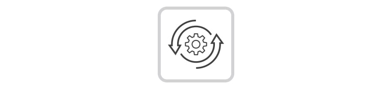 A cogwheel surrounded by two circulating arrows.