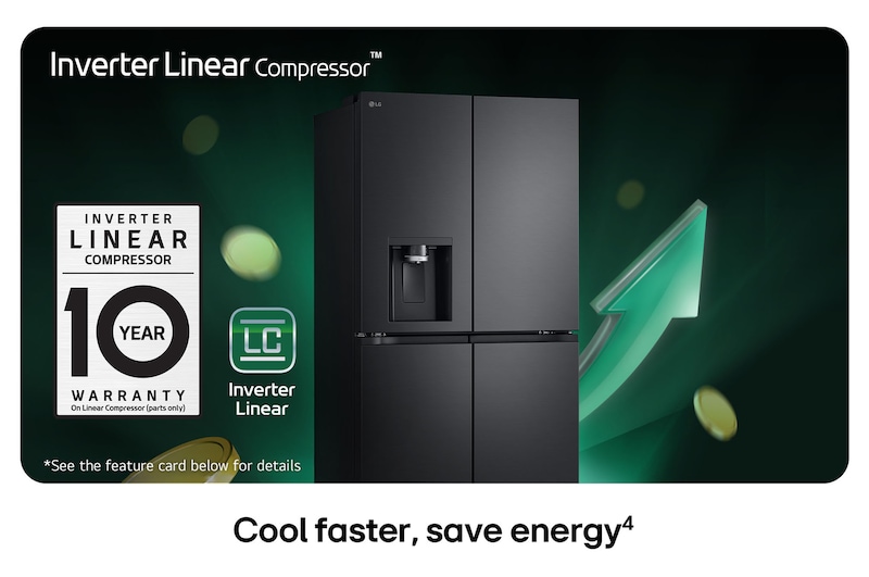 LG Multi-Door Refrigerator GMF960EV4E in a matte black finish, controlled remotely by hands adjusting the settings via the LG ThinQ™application on a smartphone.