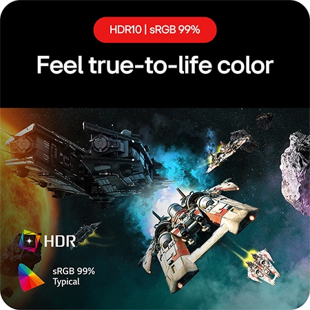 LG UltraGear Gaming Monitor 24GS60F, allowing users to feel true to life color thanks to HDR10 support and 99% sRGB coverage.