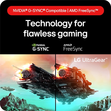 LG UltraGear Gaming Monitor 24GS60F, providing technology for flawless gaming through compatibility with NVIDIA® G-SYNC® and AMD FreeSync™.