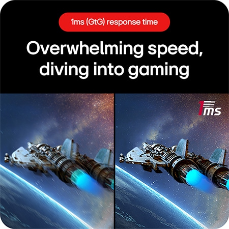 LG UltraGear Gaming Monitor 27GS60QC, delivering overwhelming speed for diving into gaming, thanks to the 1ms (GtG) response time.