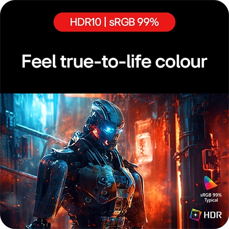 LG UltraGear Gaming Monitor 27GS75Q, allowing users to enjoy lifelike colors with HDR10 support and sRGB 99% (Typ.) color gamut coverage.
