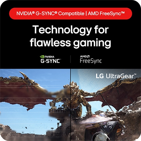 LG UltraGear Gaming Monitor 27GS75Q featuring NVIDIA® G-SYNC® Compatible and AMD FreeSync™ technology for seamless, tear-free gaming.
