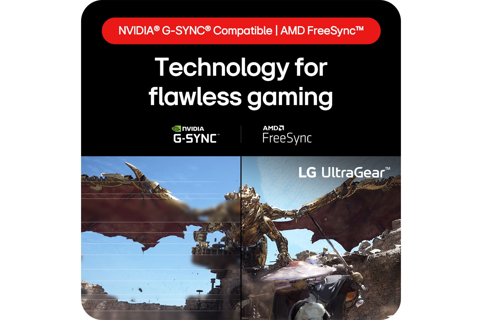 LG UltraGear Gaming Monitor 32GS75Q featuring NVIDIA® G-SYNC® Compatible and AMD FreeSync™ technology for seamless, tear-free gaming.