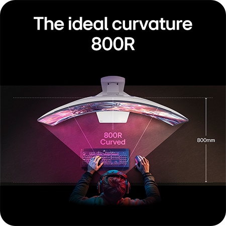 LG Monitor 39GX90SA showcasing the optimal 800R curvature, which embraces the user's field of view and delivers maximum immersion for gaming.
