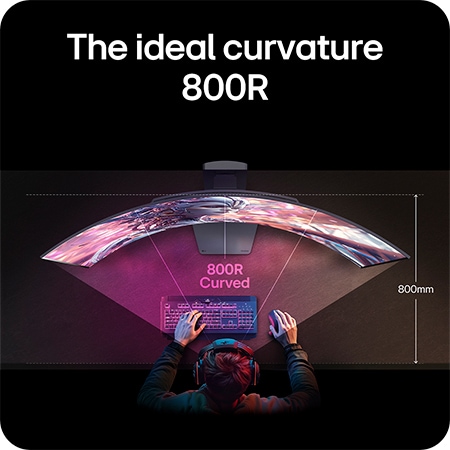 LG Monitor 45GX90SA-B showcasing the optimal 800R curvature, which embraces the user's field of view and delivers maximum immersion for gaming.