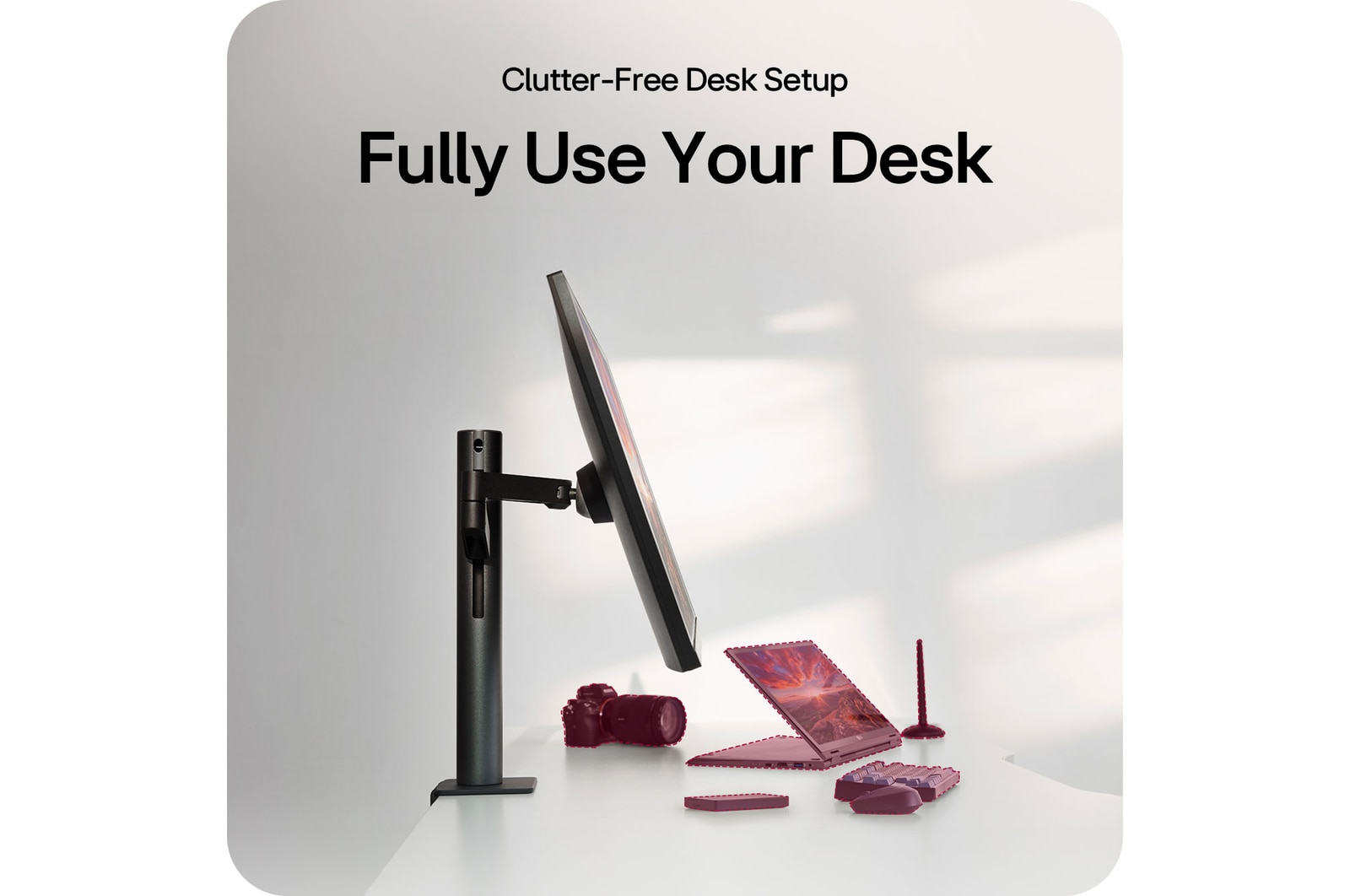 LG Monitor 32UN880K showcasing perfect adjustability through the Ergo stand features, including Extension (180mm), Swivel (± 280°), and Height adjustment (130mm).