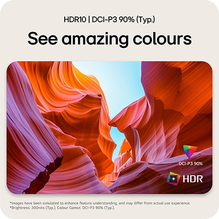 LG Monitor 27US550 delivering impressive colors thanks to HDR 10 support and 90% DCI-P3 color gamut for a clearer display.