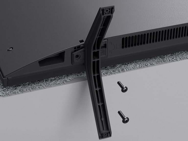 Step-by-step video guide showing how to securely set up the LG UHD AI UA75 4K Smart TV with the included stand.