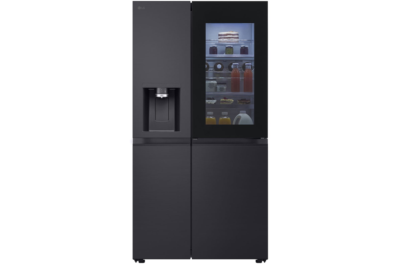 Front view of 628L InstaView™ Side-By-Side Refrigerator Essence Black Steel (GSXE90EVAD)