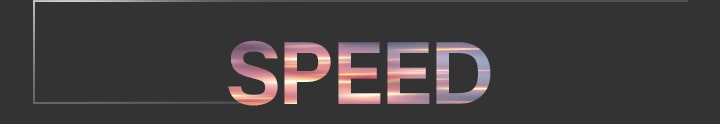 Das Wort „SPEED“ in großen Buchstaben mit Farbverlauf, die auf einem dunklen Hintergrund zentriert sind, mit einem dünnen umrandeten Kästchen, das sich von links erstreckt.