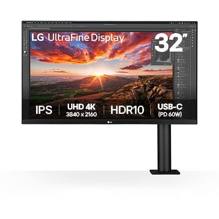 LG UltraFine™ 31.5" Ergo Monitor UHD 4K IPS HDR10 USB-C 32UN880K-B Black Class G