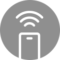 Smartphone icon with three curved lines above, indicating wireless connectivity on a grey background. A smartphone icon within a maroon circle emitting Wi-Fi signals, representing wireless connectivity.