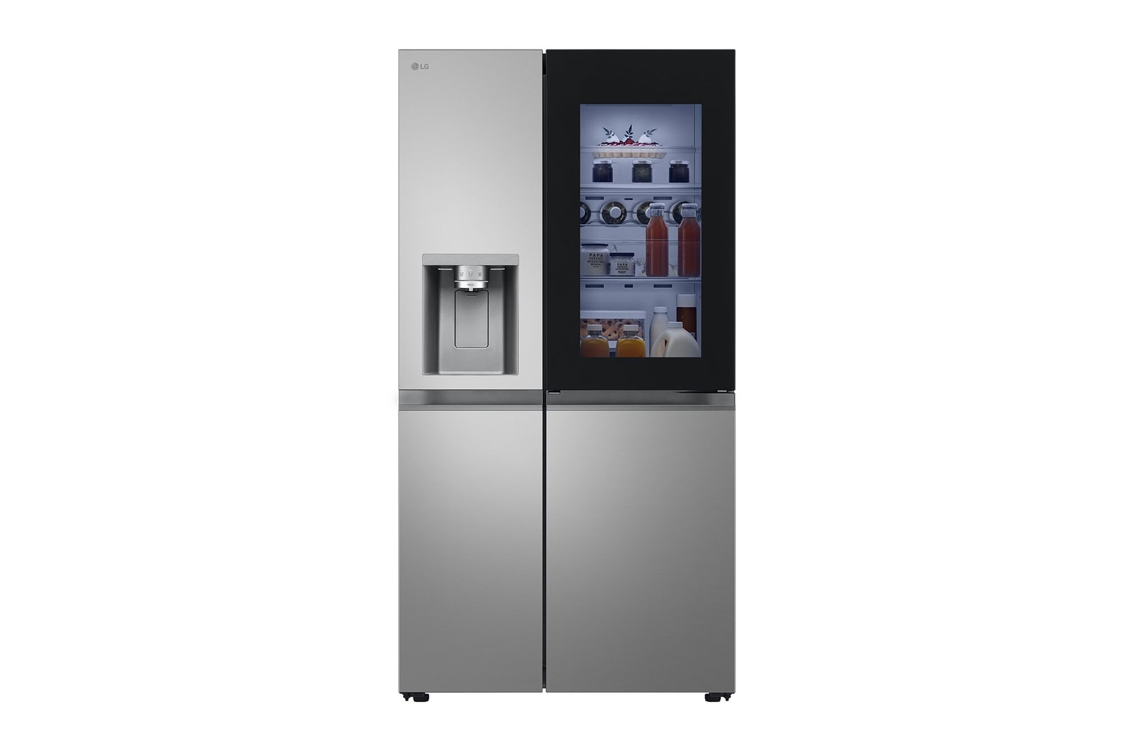 Front view of 628L InstaView™ Side-By-Side Refrigerator Prime Silver (GSXE81PYBD)