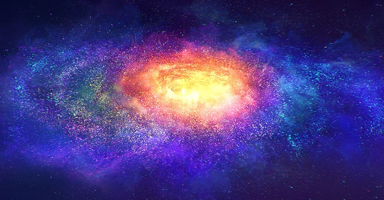 Millions of tiny colourful particles in space