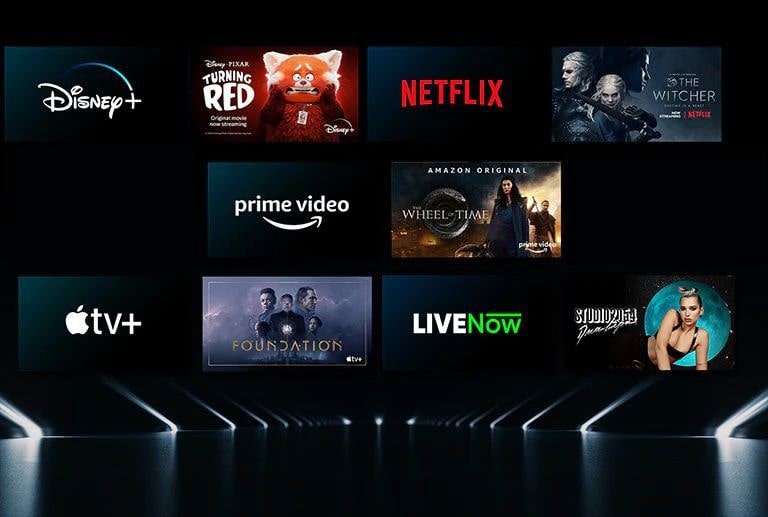 Image showing a variety of OTT services with their respective shows beside each logo.