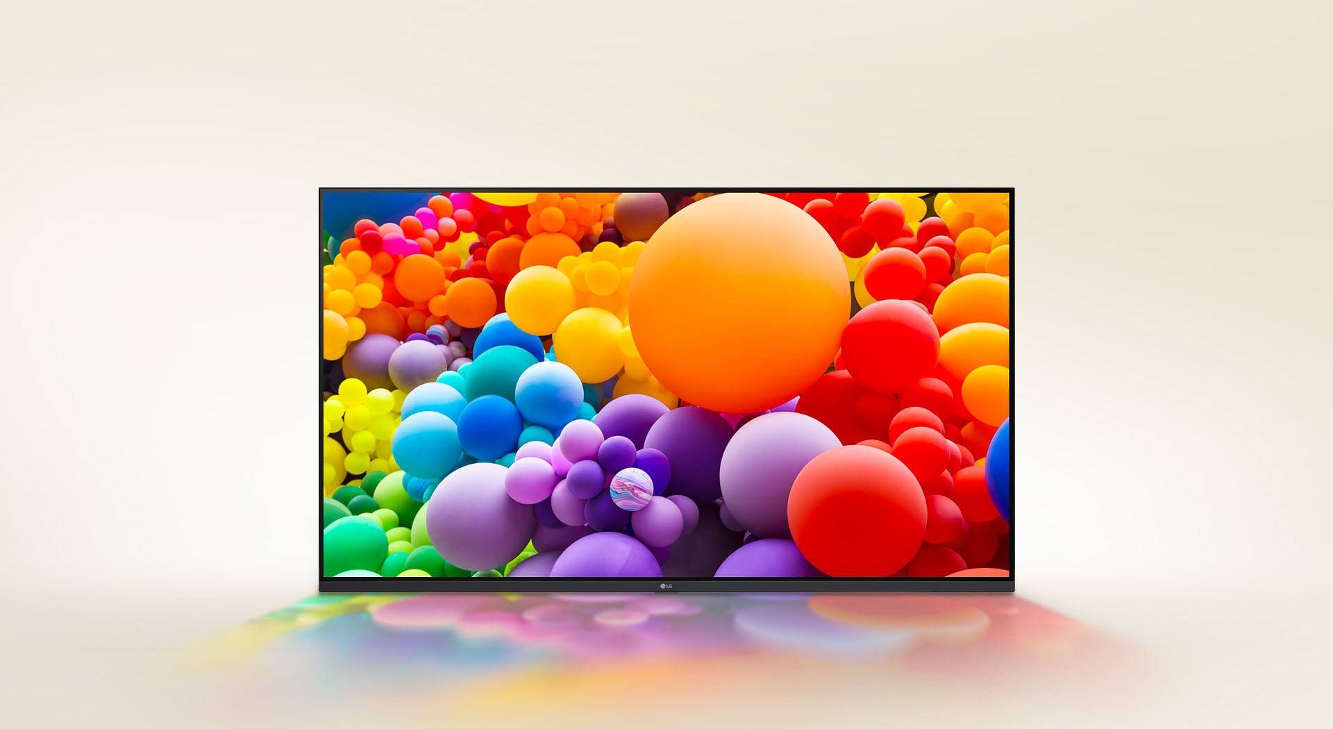 Many balloons with different colours are displayed on LG UHD TV.	