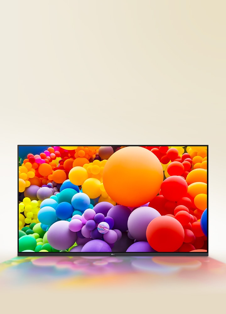 Many balloons with different colours are displayed on LG UHD TV.	