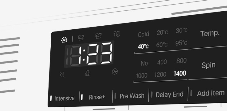 This is an enlarged image of the washing machine panel so that the display can be clearly seen.