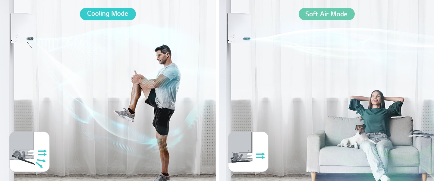 Depending on the vane being operated, the airflow direction varies, and different driving modes can be selected depending on the situation, such as exercise or relaxation	