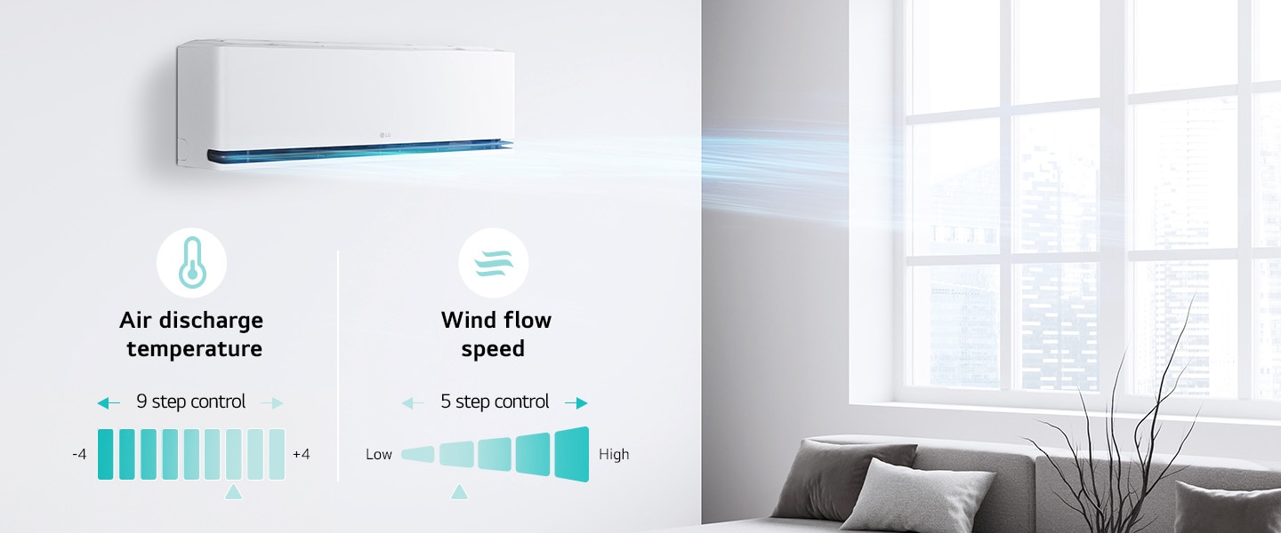 Customize the wind temperature in 9 levels and the wind flow speed in 5 levels in more detail.	