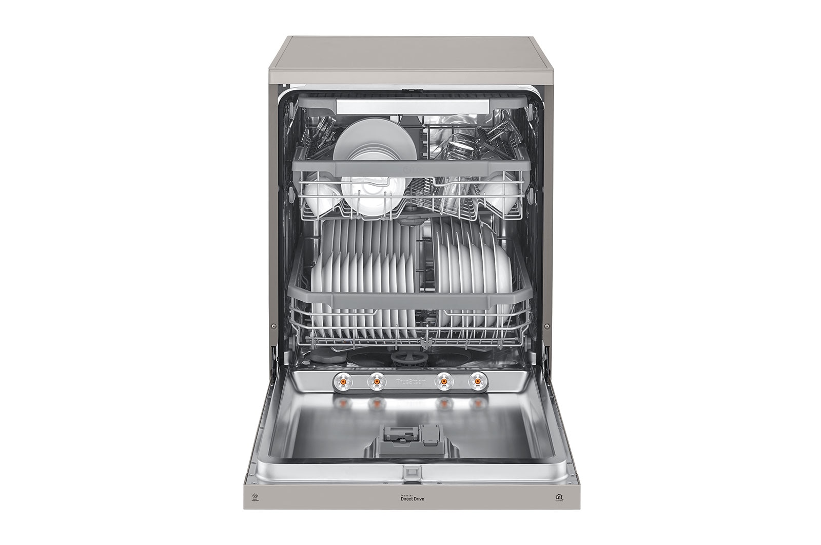 LG 60cm QuadWash™ Freestanding Dishwasher Shiny Steel TrueSteam™, DF325FPS