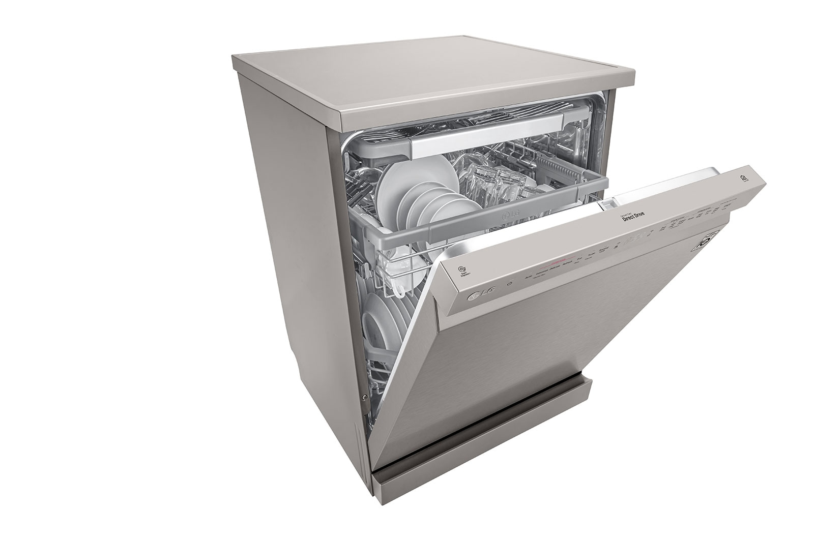 LG 60cm QuadWash™ Freestanding Dishwasher Shiny Steel TrueSteam™, DF325FPS