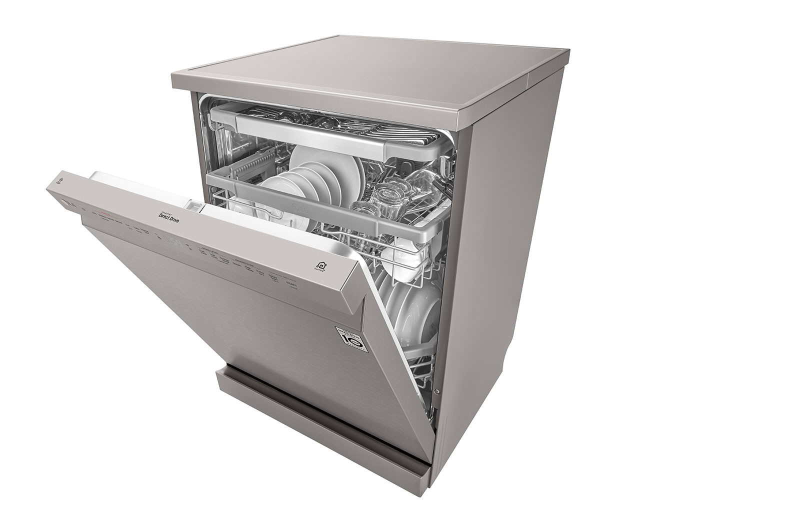 LG 60cm QuadWash™ Freestanding Dishwasher Shiny Steel TrueSteam™, DF325FPS