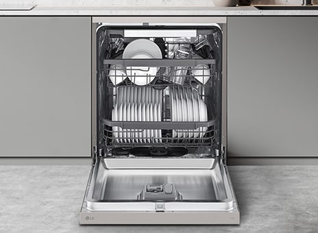 Displays the spacious design of the LG free-standing Dishwasher, accommodating a variety of dishes	