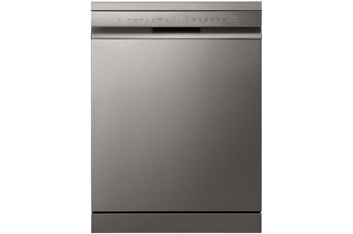 Front view of 60cm QuadWash™ Freestanding Dishwasher Silver with Easy Rack™ Plus and LG ThinQ™. (DF355FP.APZQEUK)