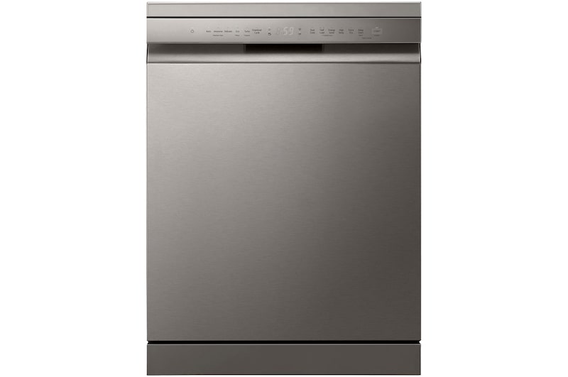 Front view of 60cm QuadWash™ Freestanding Dishwasher Silver with Easy Rack™ Plus and LG ThinQ™. (DF355FP.APZQEUK)