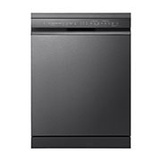  Front view of 60cm QuadWash™ Freestanding Dishwasher Matte black with TrueSteam™ and Easy Rack™ Plus. ({Sales Model Code})