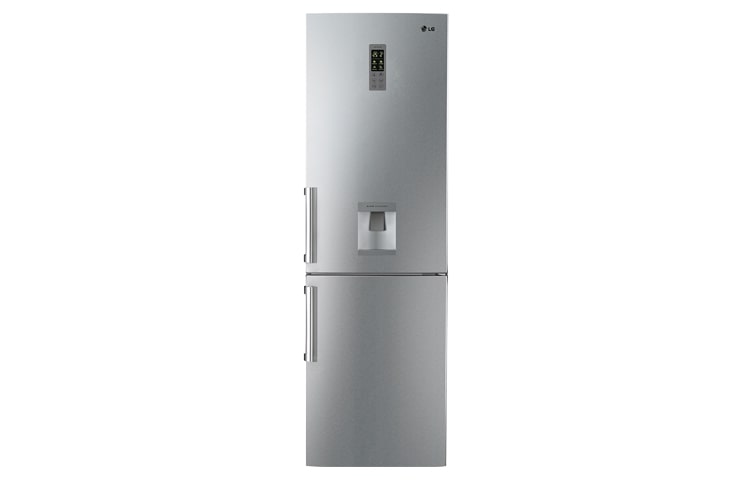 Front view of Fridge Freezer in Brushed Steel with water dispenser. GB5237AVEW