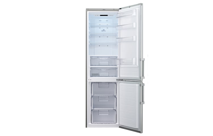 LG Freestanding Premium Steel Combi Fridge Freezer, GBB530NSCPB