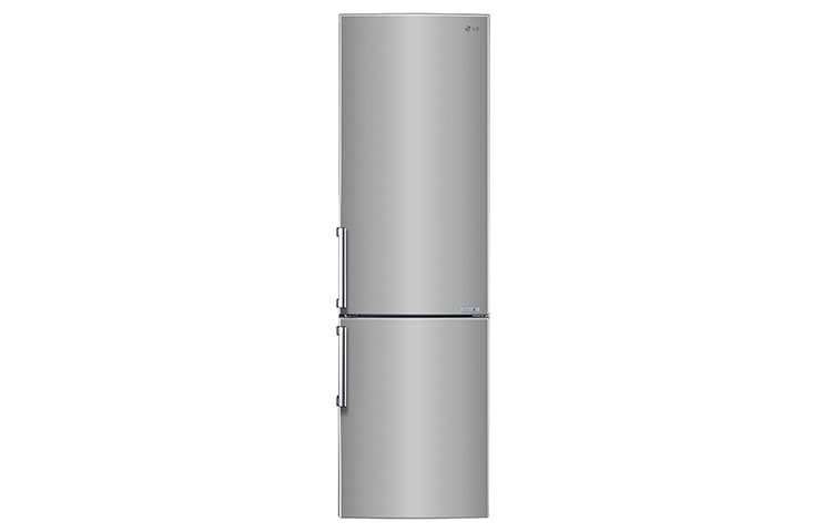 Front view of Shiny Steel Combi Fridge Freezer GBB530PZCFB
