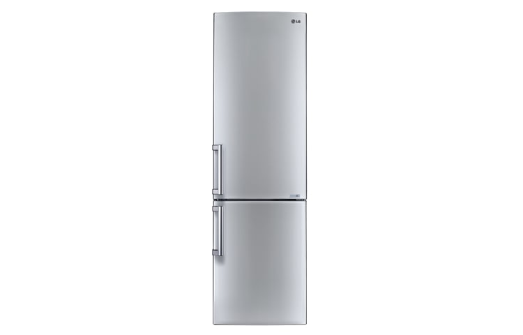 Front view of SHINY STEEL COMBI FRIDGE FREEZER GBB530VMCQE