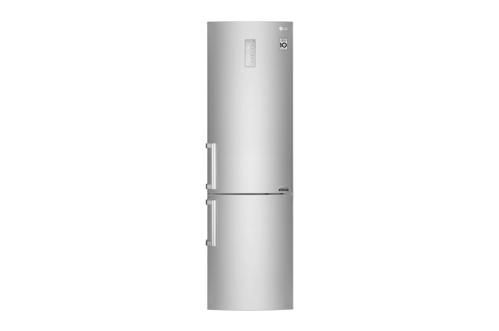 Front view of LG GBB60NSYQE Smart 70/30 Fridge Freezer - Premium Steel GBB60NSYQE