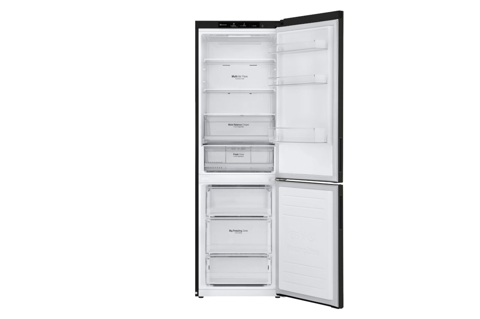 LG 341L Tall Fridge Freezer Black Steel Total No Frost, GBB61BLJEC